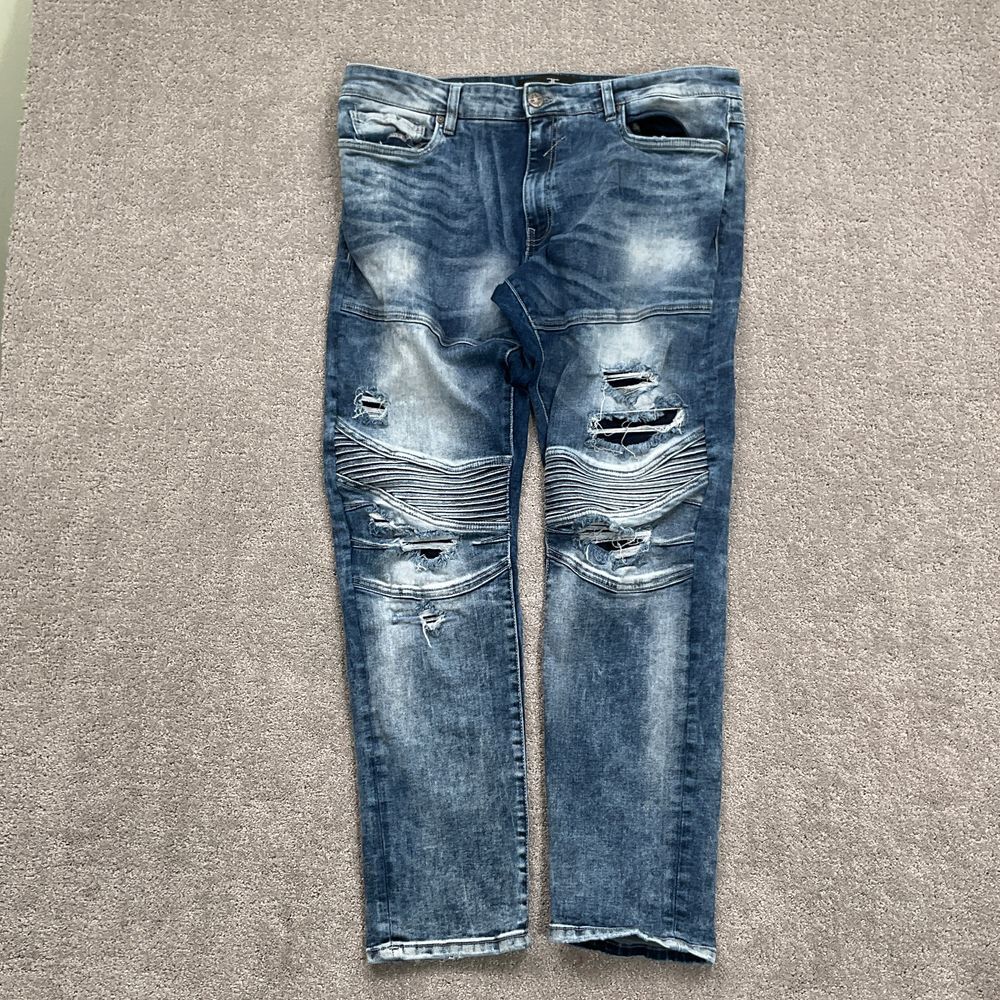 Jordan Craig Legacy Ed Jeans Men 38/31 Blue Aaron Destroyed Moto Pintuck‎ Denim